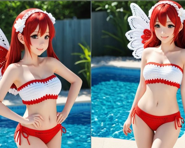 Stylized humanoid figure with wings in summer setting