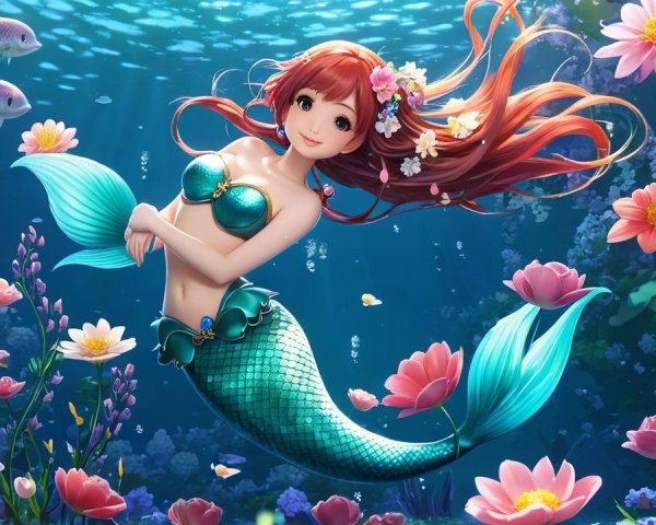 Vibrant Underwater Scene with Mermaid and Fish
