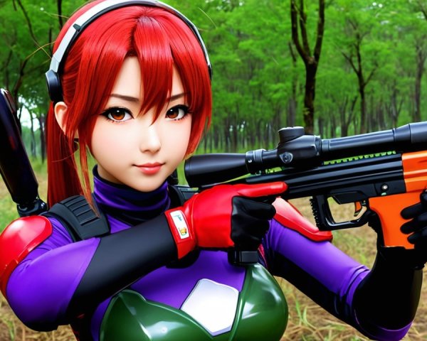 Stylized anime character in vibrant forest setting