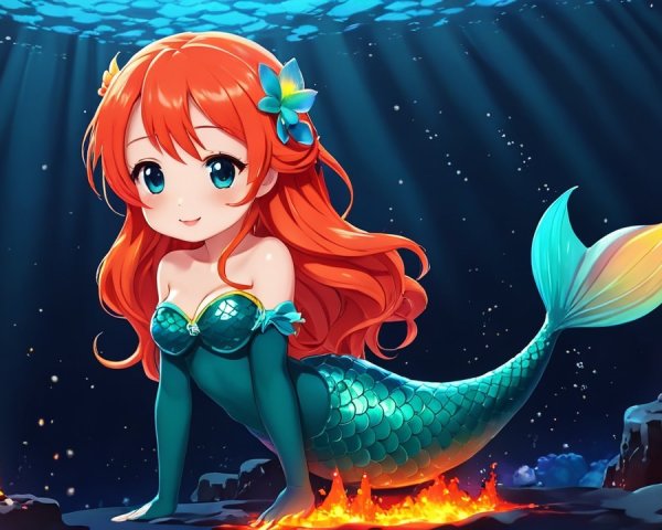 Underwater Scene with a Playful Mermaid Character