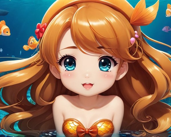 Cheerful animated mermaid in vibrant underwater scene