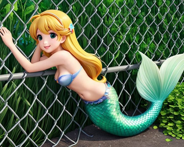 Whimsical Mermaid Illustration with Lush Background