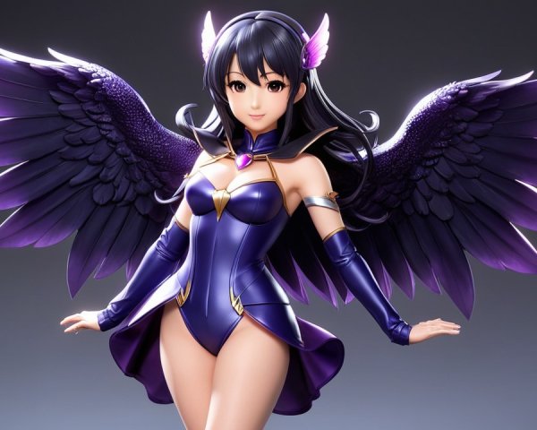 Fantastical Character with Purple Wings and Outfit