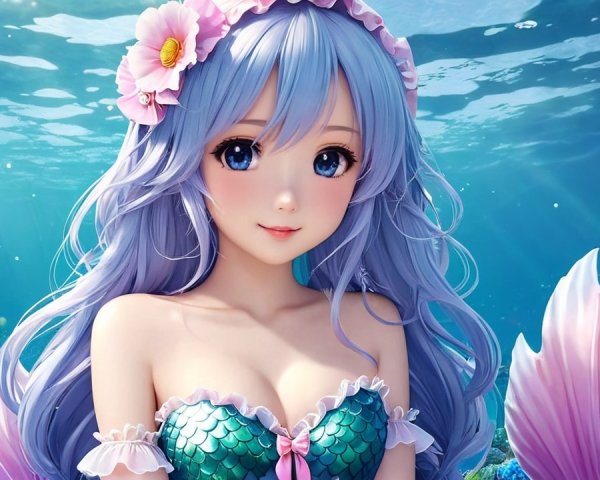 Whimsical Underwater Scene with Mermaid and Fish