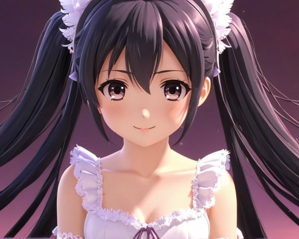 Anime girl with twin tails and frilly white dress