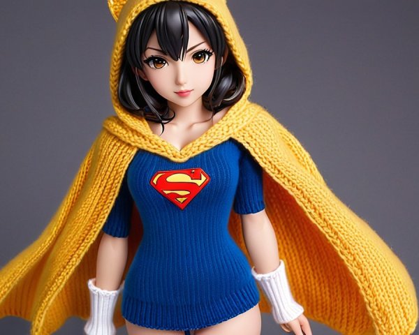 Stylized Girl in Blue Superhero Outfit with Cape