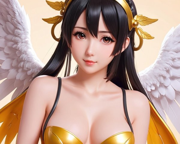 Anime Character with White Wings and Golden Outfit