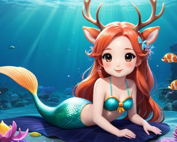 Underwater Scene with Mermaid and Coral Reefs
