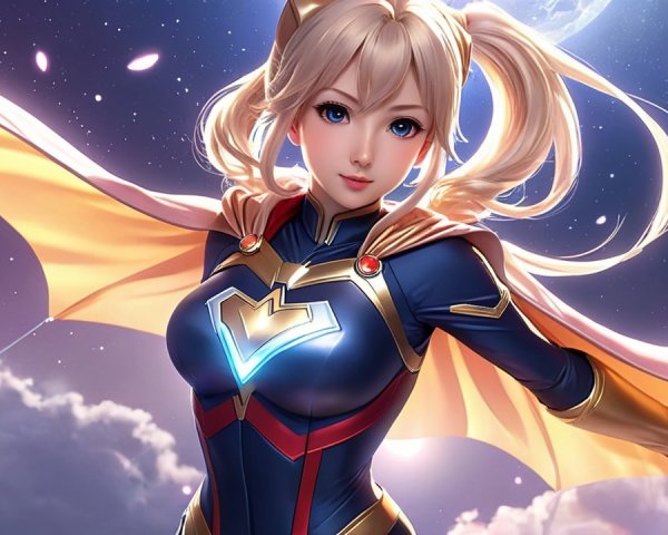 Heroic Character in Vibrant Superhero Costume with Cape