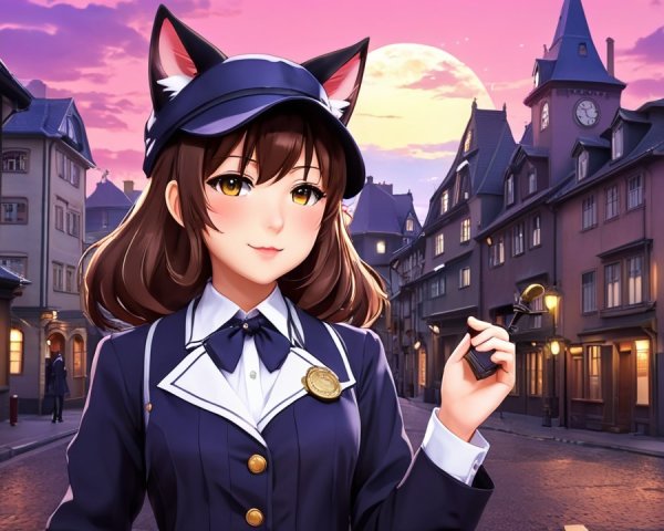 Charming Character with Cat Ears in Quaint Town Setting