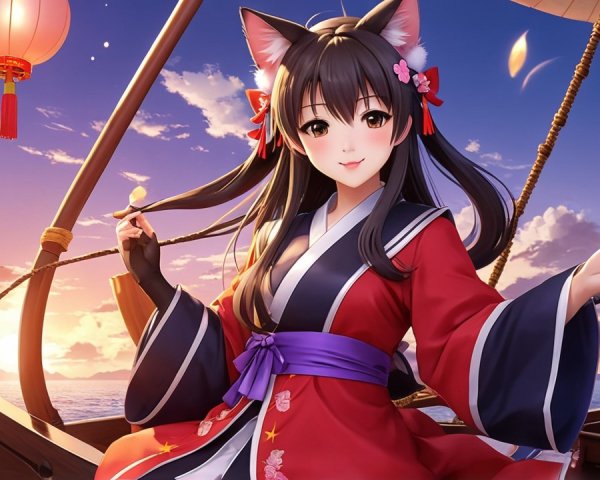 Character in Traditional Japanese Attire at Sunset
