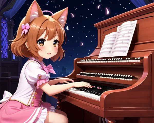 Animated Character with Fox Ears Playing Organ