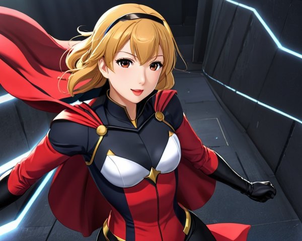Anime-style superhero character in red and black costume