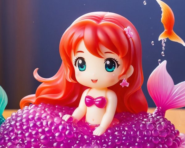 Colorful Mermaid Figurine Surrounded by Gel Bubbles