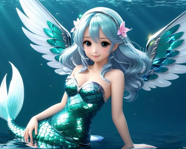 Whimsical Underwater Scene with Enchanting Mermaid