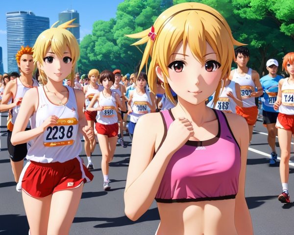 Outdoor Running Event with Diverse Athletes and Cityscape