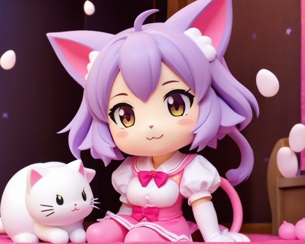 Anime Character with Lavender Hair and Cat Features