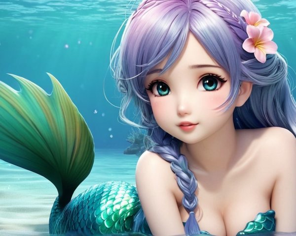 Enchanting Mermaid with Lavender Hair and Turquoise Tail