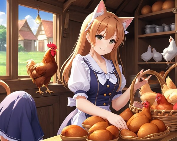 Young Woman in Traditional Outfit Baking Bread on Farm