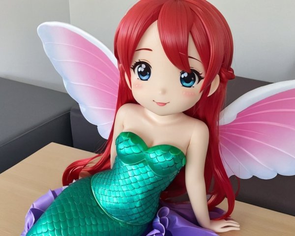 Large Mermaid Doll with Vibrant Features and Wings