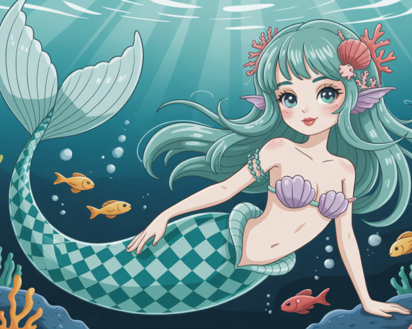Vibrant Underwater Scene with Mermaid and Coral