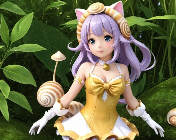 Whimsical anime character with lavender hair and cat ears
