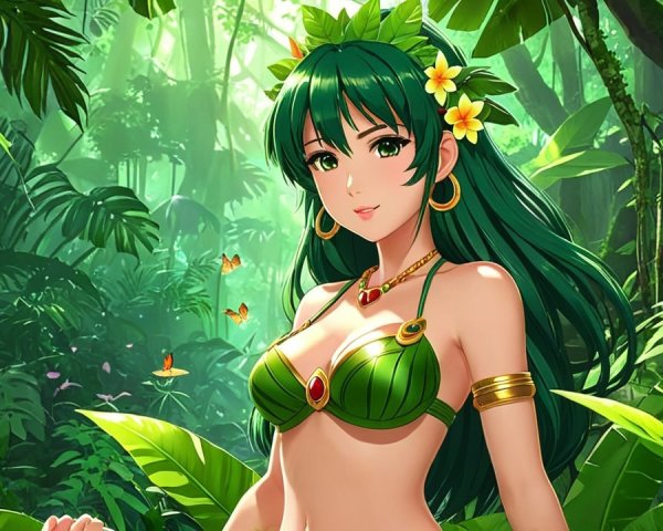 Vibrant Character in Lush Jungle with Tropical Outfit