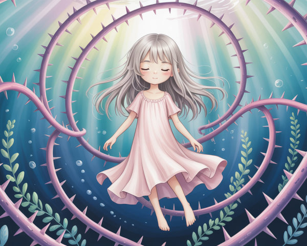 Anime Digital Painting of Girl Among Purple Vines