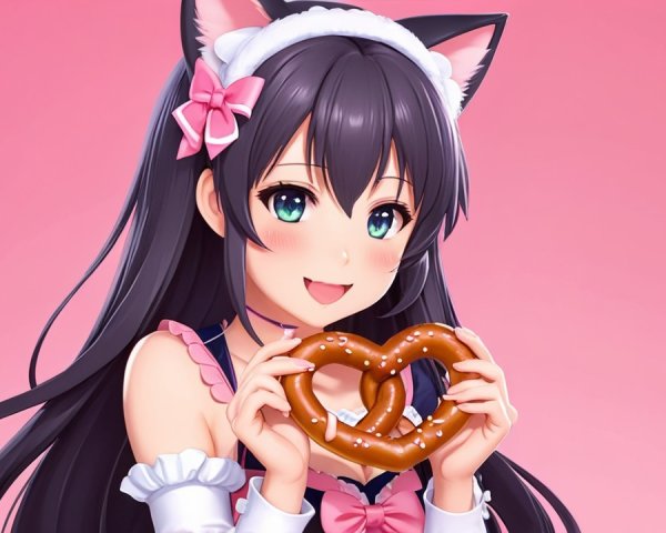 Cheerful anime character in maid outfit with cat ears
