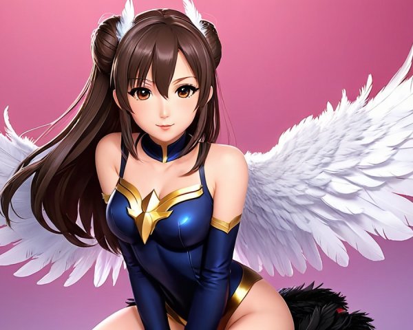 Anime Character with Brown Hair and Feathered Wings