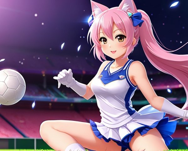 Anime Character with Pink Hair on Soccer Field