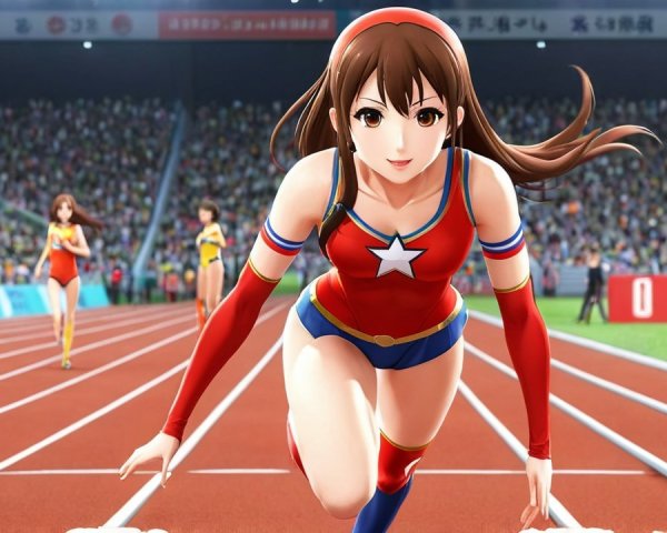 Animated Female Athlete in Superhero Outfit on Track