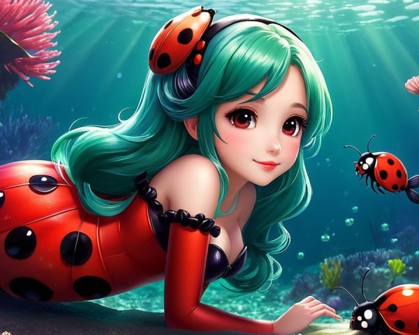 Whimsical Underwater Scene with Playful Mermaid