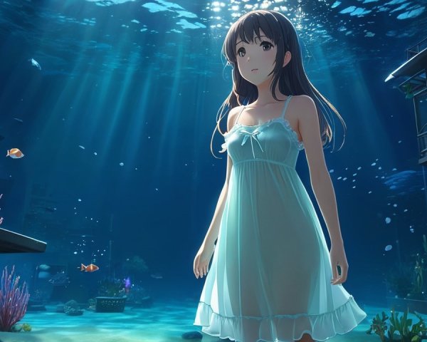 Underwater Scene of a Girl in a Light Dress
