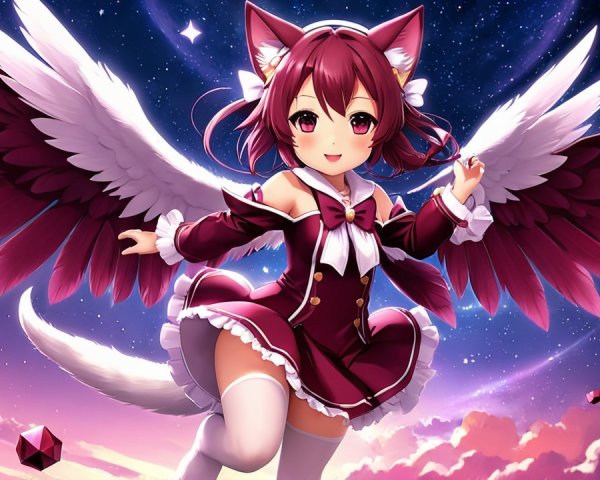 Whimsical Anime Character with Pink Hair and Wings
