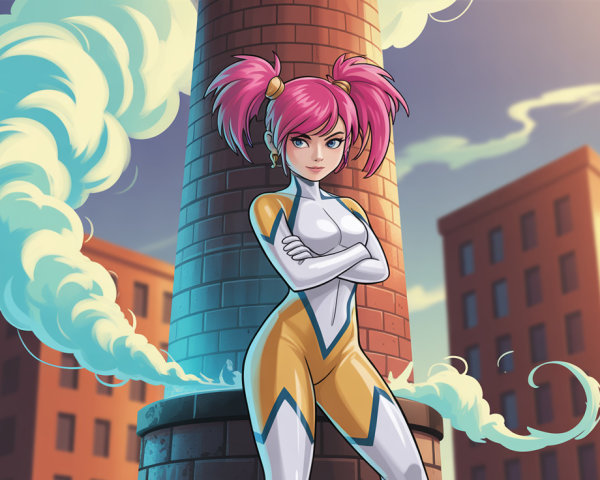 Anime Character Posing by Chimney with Blue Smoke