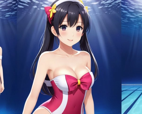 Animated Character in Pink Swimsuit with Bow