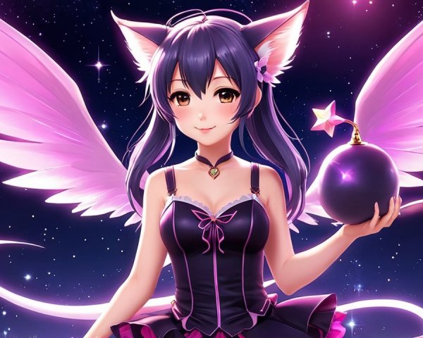 Anime Character with Dark Hair and Fluffy Ears