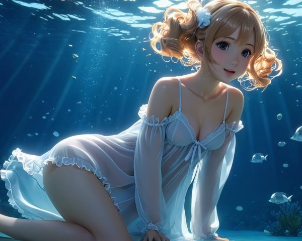 Whimsical Underwater Scene with a Young Girl