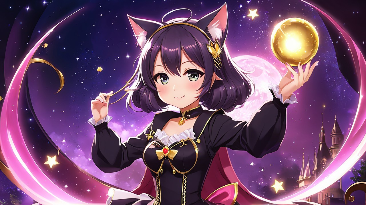 Anime Character with Cat Ears and Glowing Orb