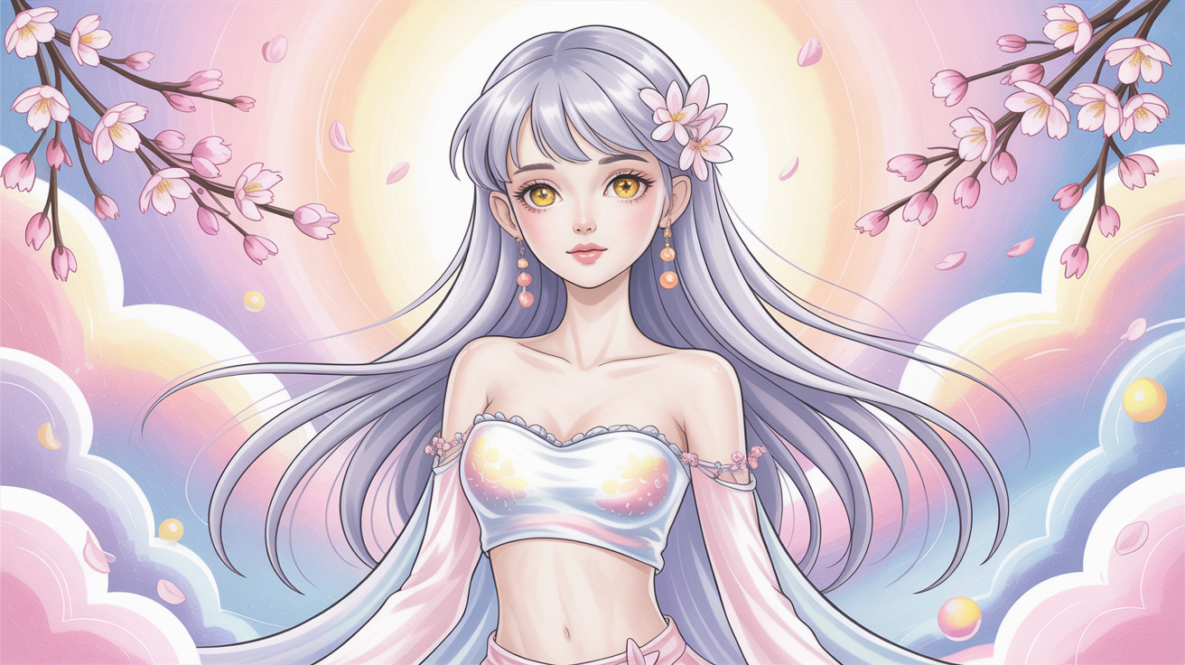 Pastel Anime Illustration of a Young Woman with Lilac Hair