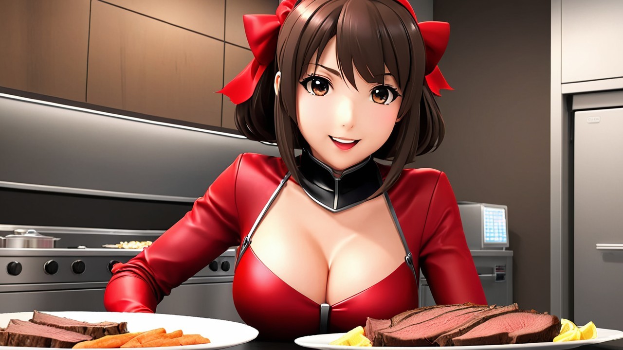 Digital Character in Modern Kitchen with Food Presentation