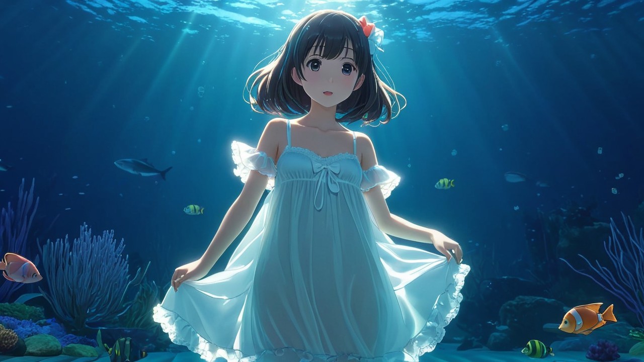 Underwater Scene of a Girl in a White Dress