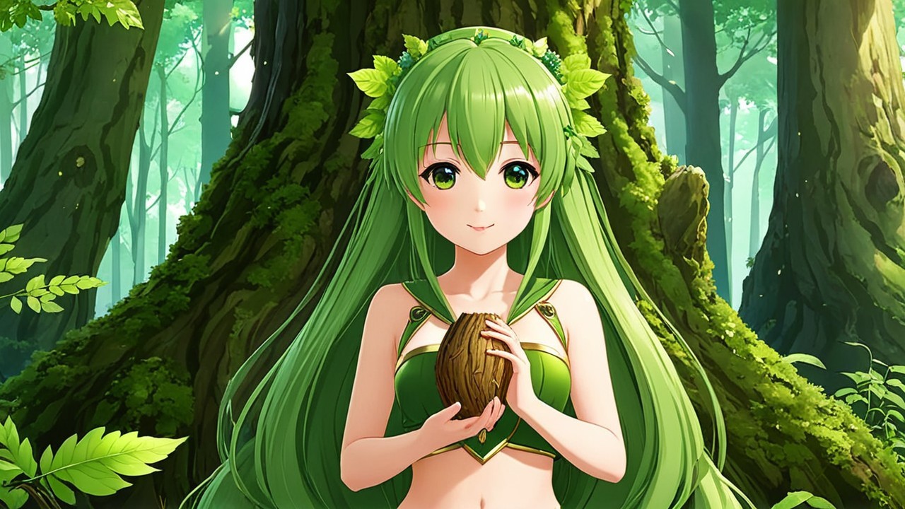 Anime-style character in vibrant forest setting