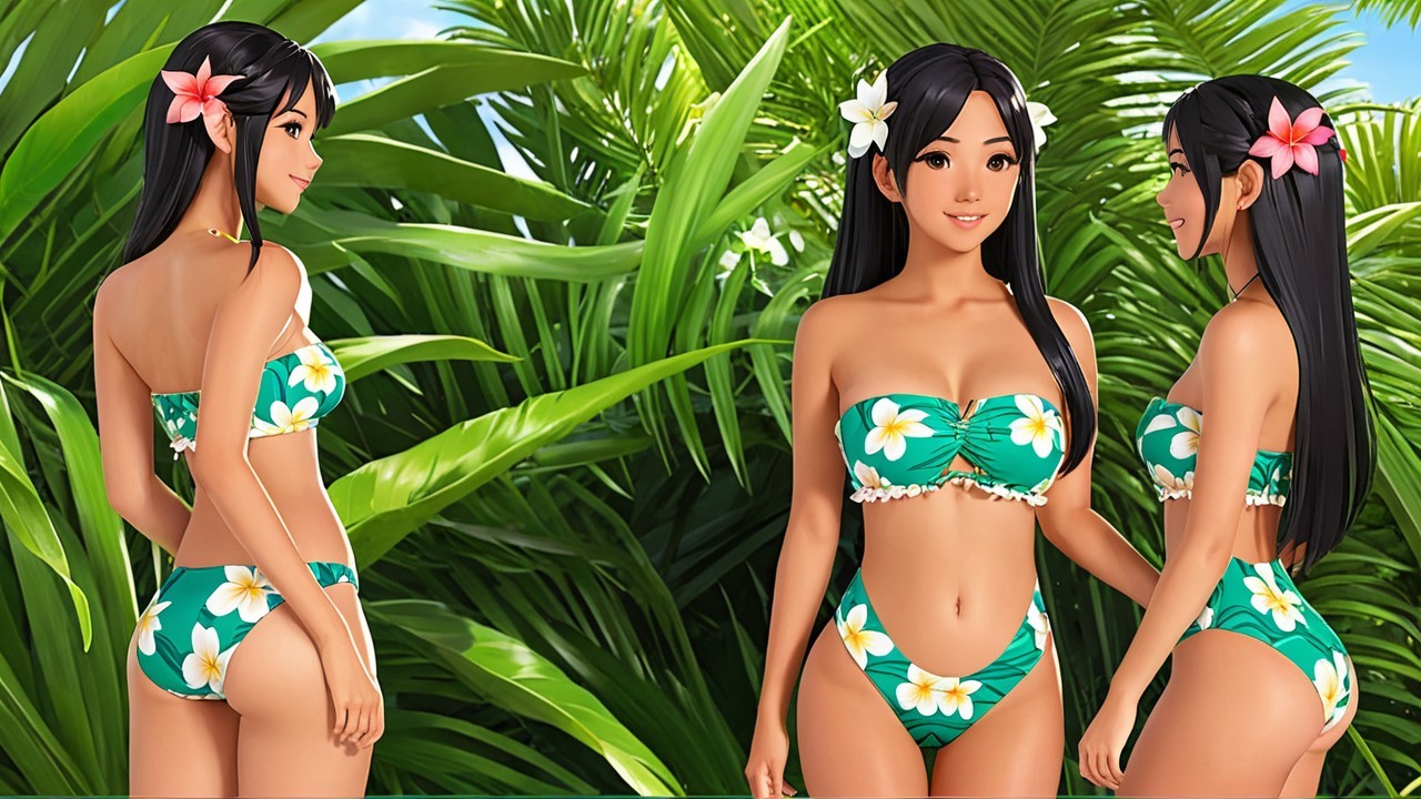 Digital Illustration of Woman in Tropical Bikini