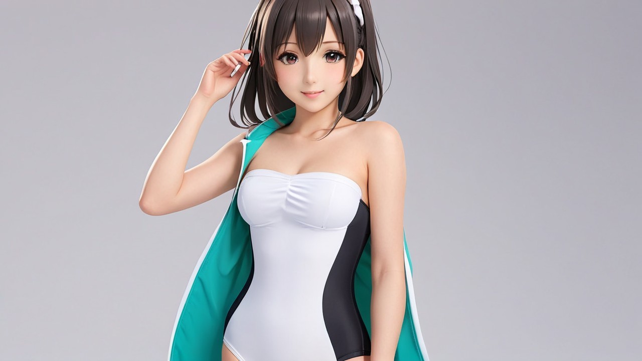 Digital Character in Stylish One-Piece Swimsuit Design