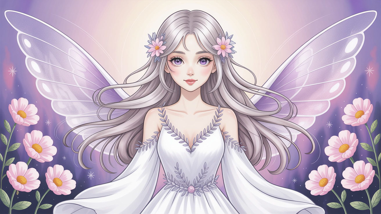 Anime Style Fairy with Silver Hair and Wings