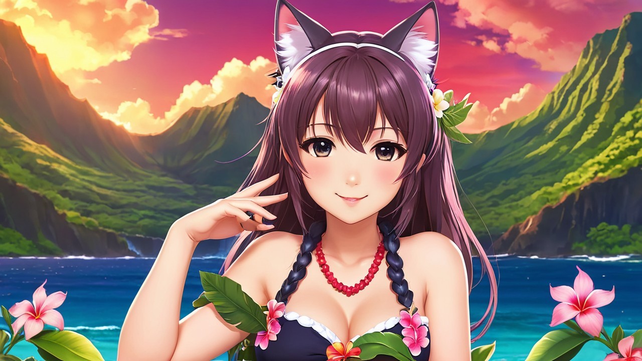 Character with Cat-Like Features in Sunset Setting