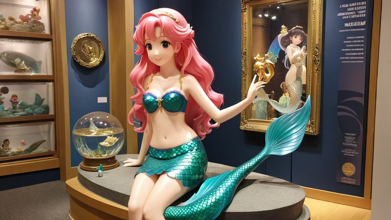 Life-sized colorful mermaid statue with marine art display