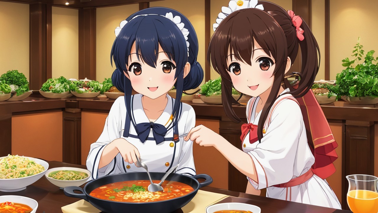 Cheerful Women Cooking in Cozy Kitchen Setting